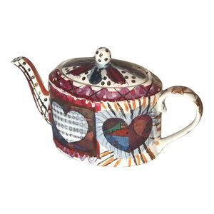 Unique 1996 Gump's San Francisco Hearts Teapot by Rob Turner Signed Porcelain